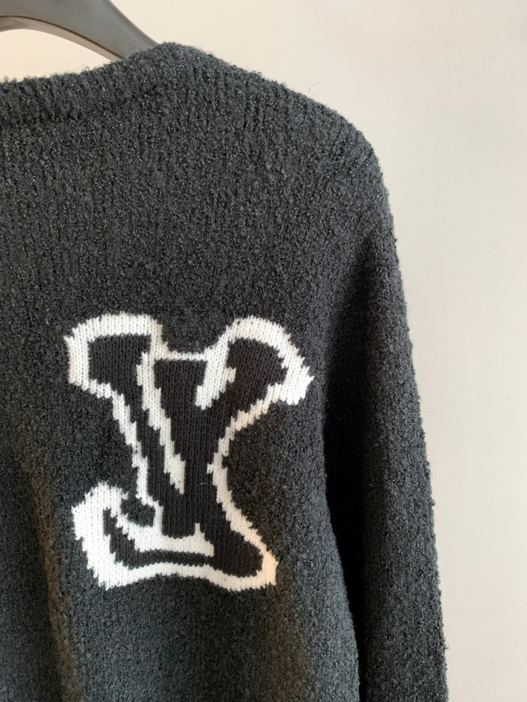 Louis Vuitton long-sleeve sweater back emblem, dark charcoal with white motif