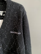 Black speckled cardigan with GIVENCHY logo embroidery on the chest.