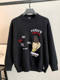Black Fendi crewneck sweater with ribbed collar and Farmhouse graphic on chest