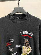 Black Fendi crewneck sweater with Farmhouse graphic and multicolor logo print