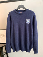 Louis Vuitton crewneck long-sleeve sweater in dark blue knit, crest patch at chest