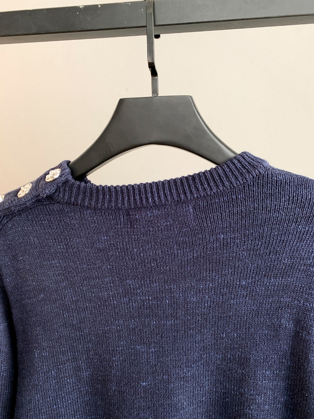 Louis Vuitton crewneck sweater with ribbed collar and dark blue knit texture