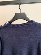 Louis Vuitton crewneck sweater with ribbed collar and dark blue knit texture