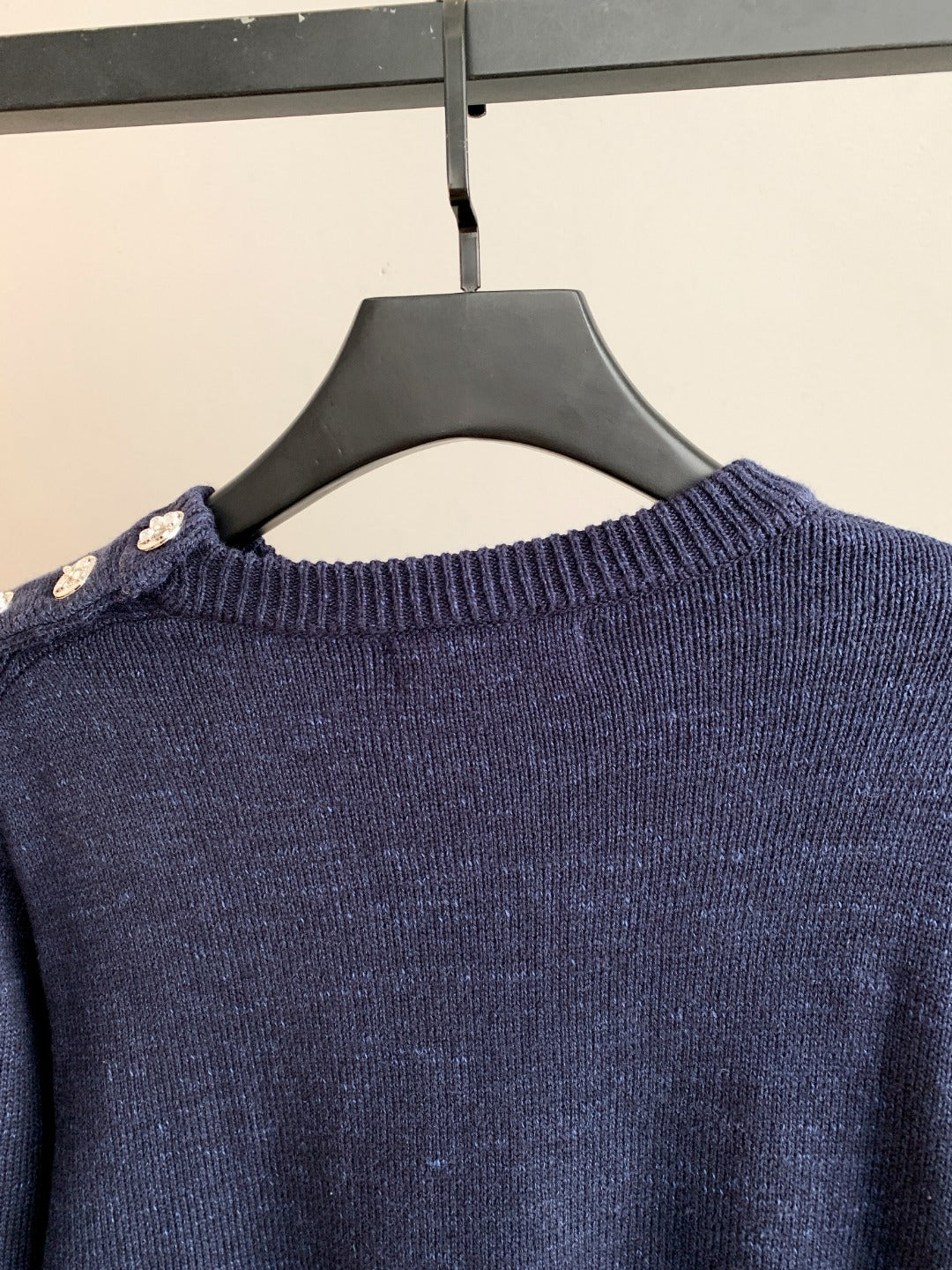Louis Vuitton crewneck sweater with ribbed collar and dark blue knit texture