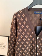 Brown monogram cardigan detail with V-neck and button closure
