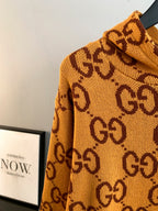 Gucci GG monogram knit sweater sleeve and chest pattern, orange