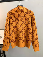 Gucci GG monogram knit sweater back view, orange with crew neck