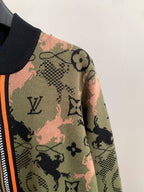 Louis Vuitton zip-up jacket sleeve detail, camo monogram print, ribbed cuffs