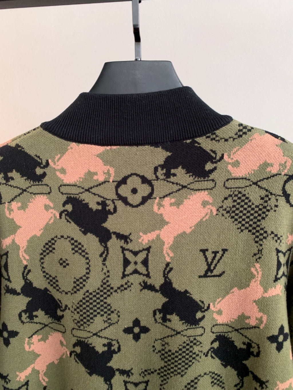 Louis Vuitton monogram zip-up jacket back, ribbed collar, multicolor camo print