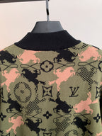Louis Vuitton monogram zip-up jacket back, ribbed collar, multicolor camo print