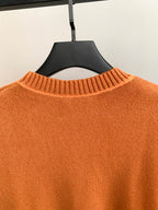 Fendi orange long-sleeve sweater back with ribbed crew neckline