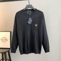 Prada long-sleeve knit sweater, dark gray, ribbed crew neck and cuffs