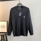 Prada long-sleeve knit sweater, dark gray, ribbed crew neck and cuffs