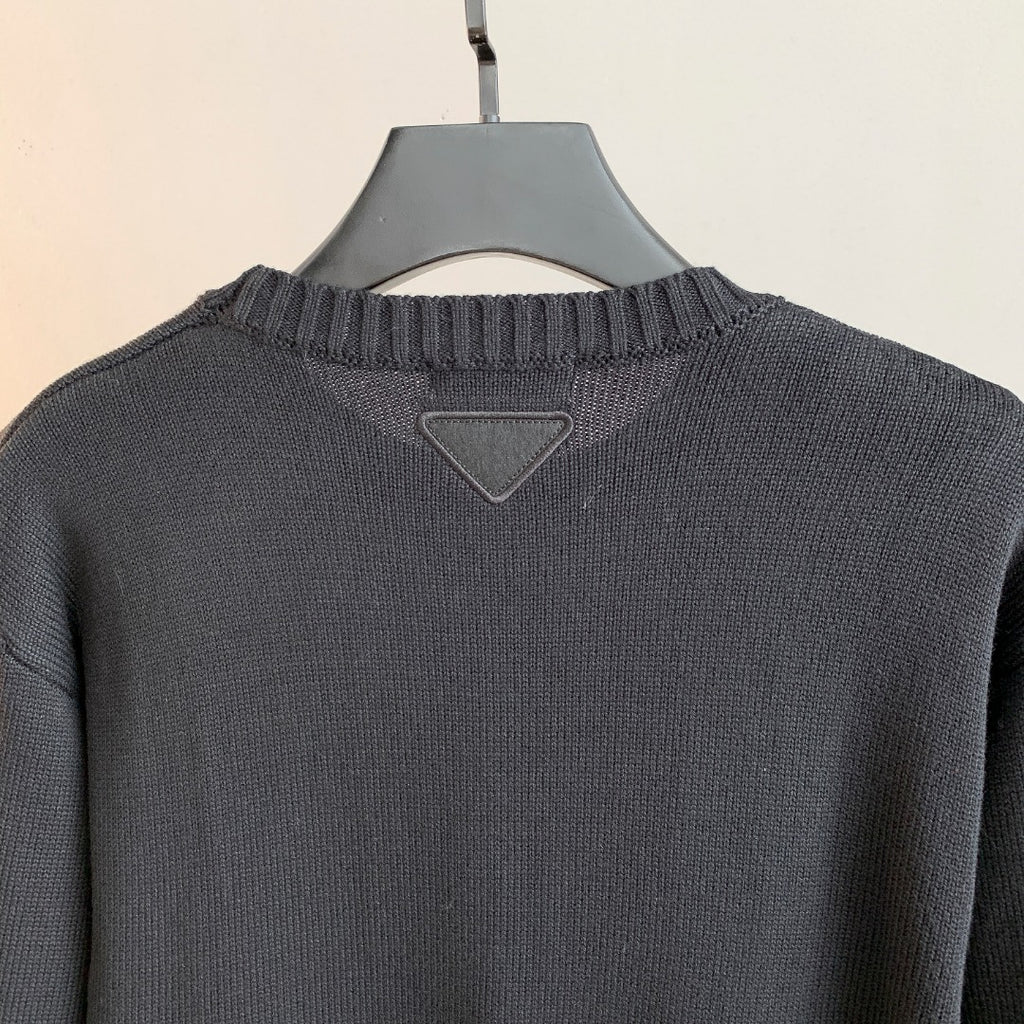 Prada dark gray knit sweater back with ribbed collar