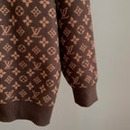 Long-sleeve knit sweater with LV monogram pattern, dark brown hem
