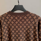Long-sleeve knit sweater back with LV monogram pattern, dark brown