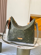 Louis Vuitton monogram hobo bag in olive canvas with tan leather strap and trim