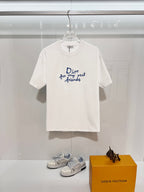 White Dior short-sleeve T-shirt with blue 'Dior for my real friends' print