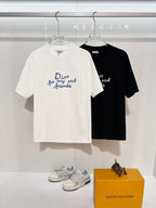 Dior short-sleeve T-shirts in white and black with blue 'for my real friends' print