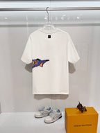 White Louis Vuitton T-shirt back view with partial graphic print