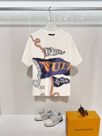White Louis Vuitton T-shirt with colorful front graphic logo print