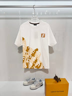 Fendi short-sleeve T-shirt in white with FJ logo and gold graphic print