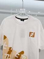Fendi white short-sleeve T-shirt with round crew neck and FJ logo