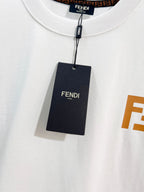Fendi white short-sleeve T-shirt with FENDI tag at the neck
