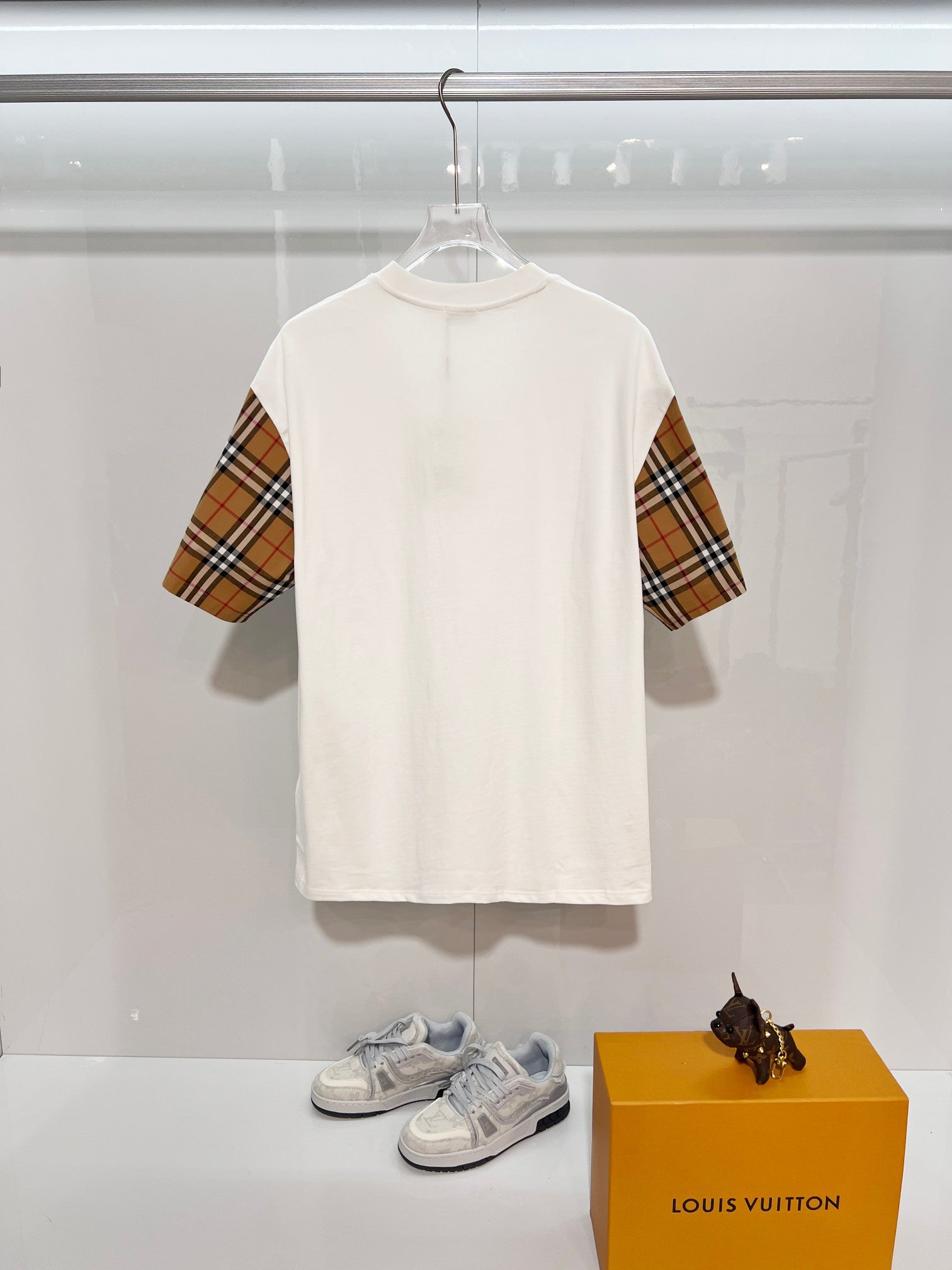 Burberry short-sleeve T-shirt, white with Burberry check sleeves