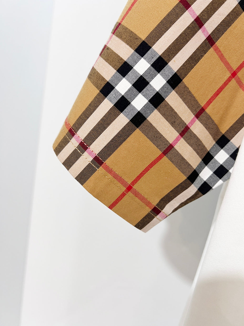Burberry T-shirt sleeve, tan and black plaid panel