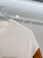 Burberry short-sleeve T-shirt, white with plaid sleeve section