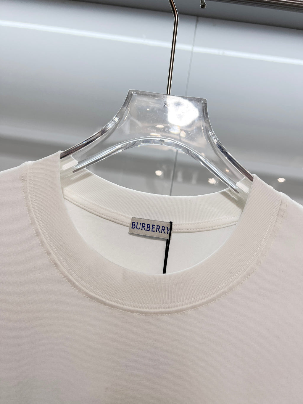 Burberry short-sleeve T-shirt, white crew neck with Burberry label tag