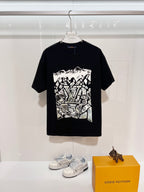 Louis Vuitton black T-shirt with large white logo graphic on the front