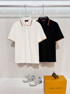 Gucci polo shirt, white short-sleeve with striped collar and button placket