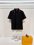 Gucci black polo shirt with striped collar and short sleeves