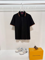 Gucci black polo shirt with striped collar and short sleeves
