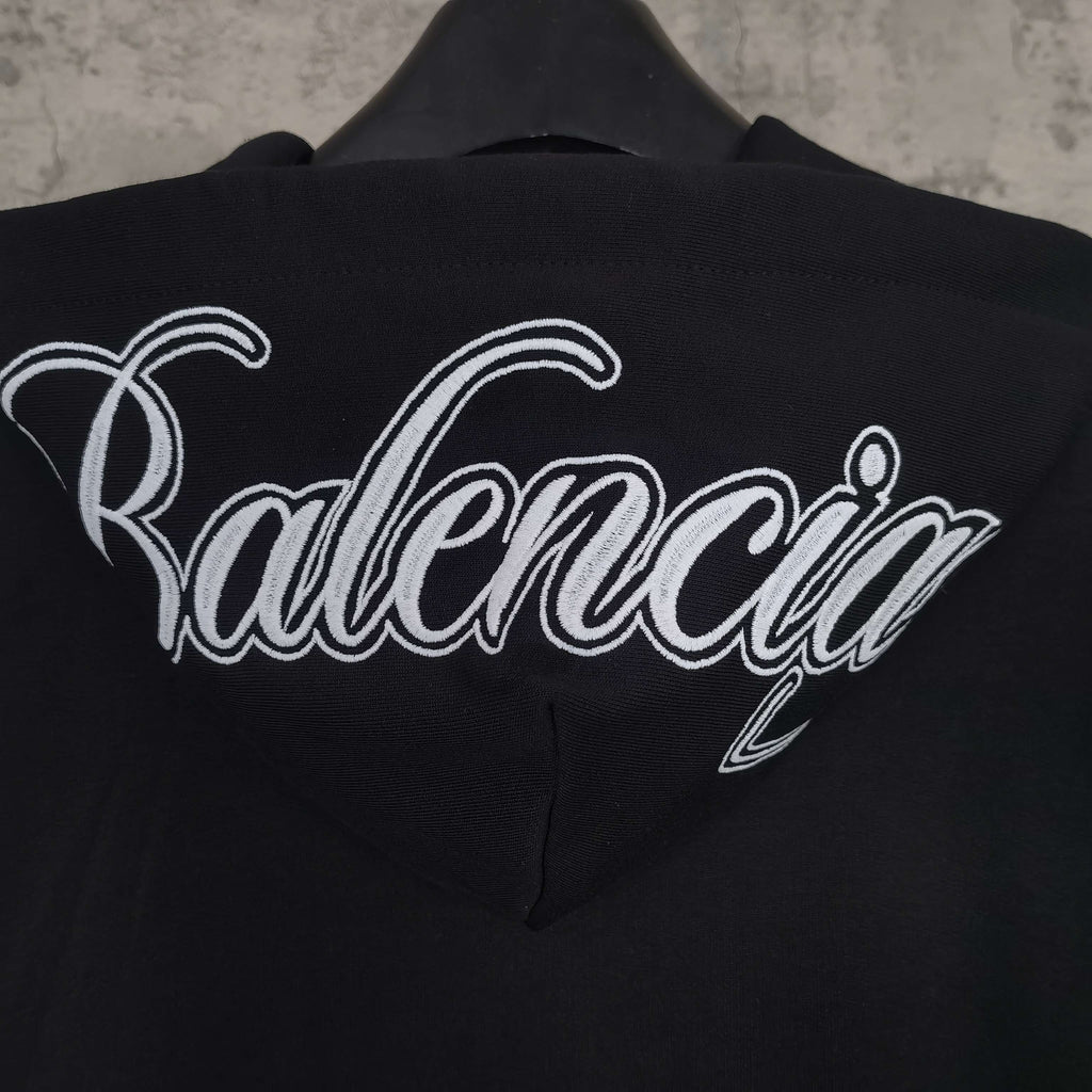 Balenciaga black hoodie close-up of large back logo
