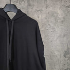 Balenciaga black hoodie side view with hood and drawstring