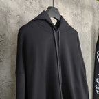 Balenciaga black hoodie with hood and drawstring, front side seam detail