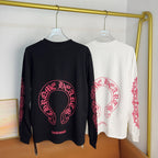Black long-sleeve T-shirt with large red back emblem graphic