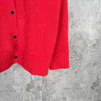 Louis Vuitton long knit cardigan, red button-front sweater with black buttons