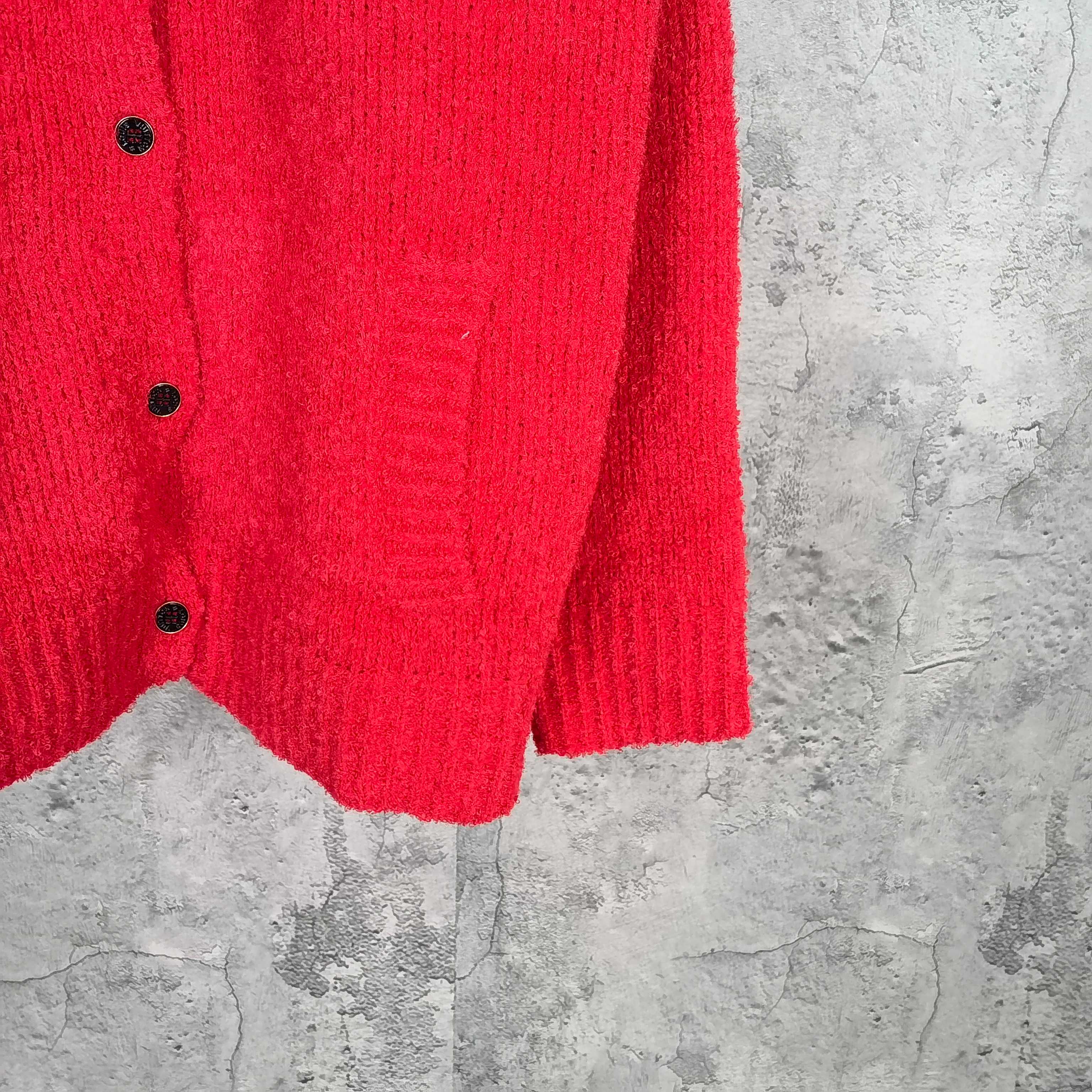 Louis Vuitton long knit cardigan, red button-front sweater with black buttons