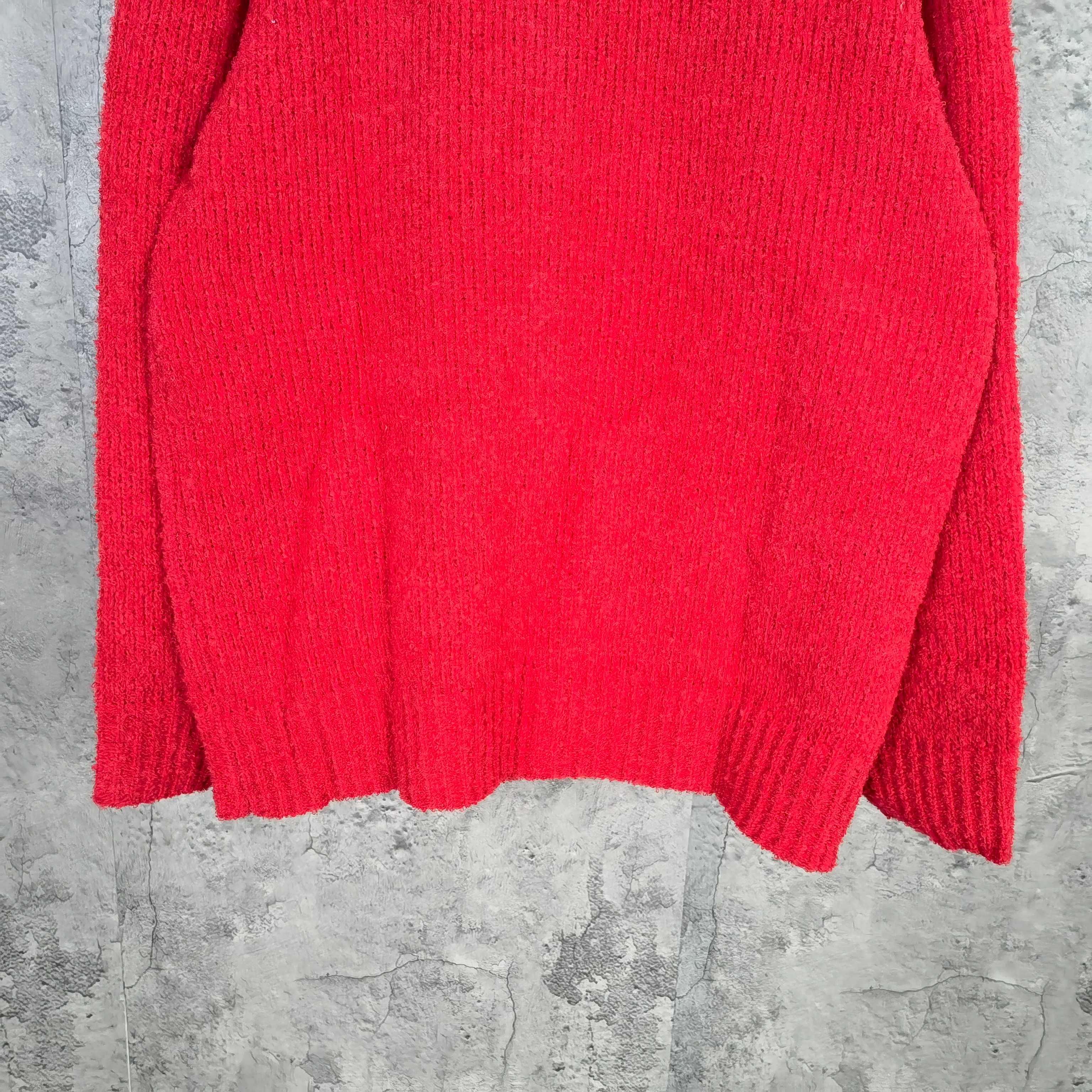 Louis Vuitton long knit cardigan, red ribbed hem and textured knit front