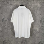 Balenciaga white polo shirt with short sleeves, plain back view on hanger