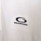 Balenciaga logo embroidery on white polo shirt fabric
