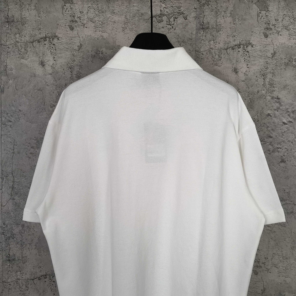 Balenciaga white polo shirt back view with short sleeves, plain rear design