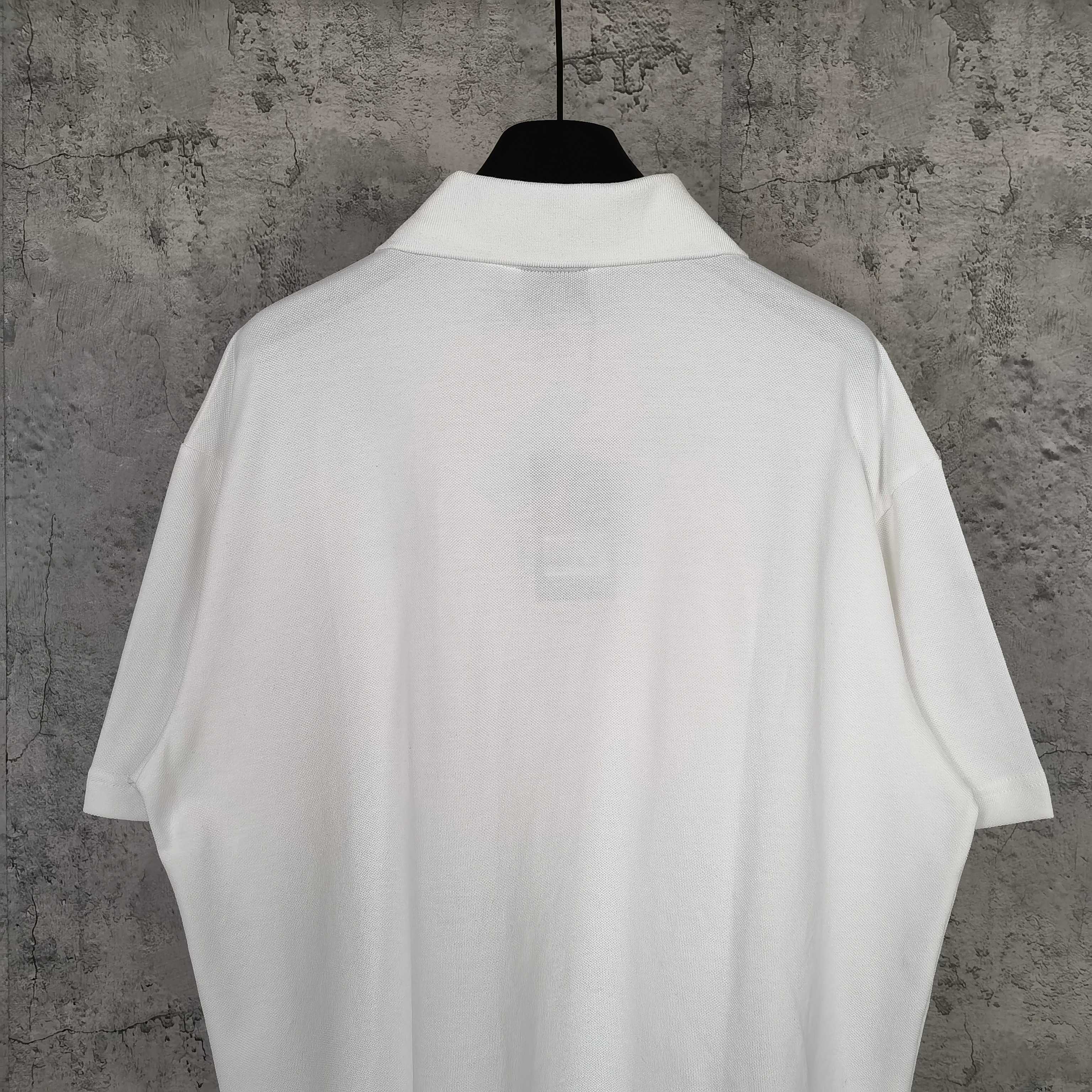 Balenciaga white polo shirt back view with short sleeves, plain rear design