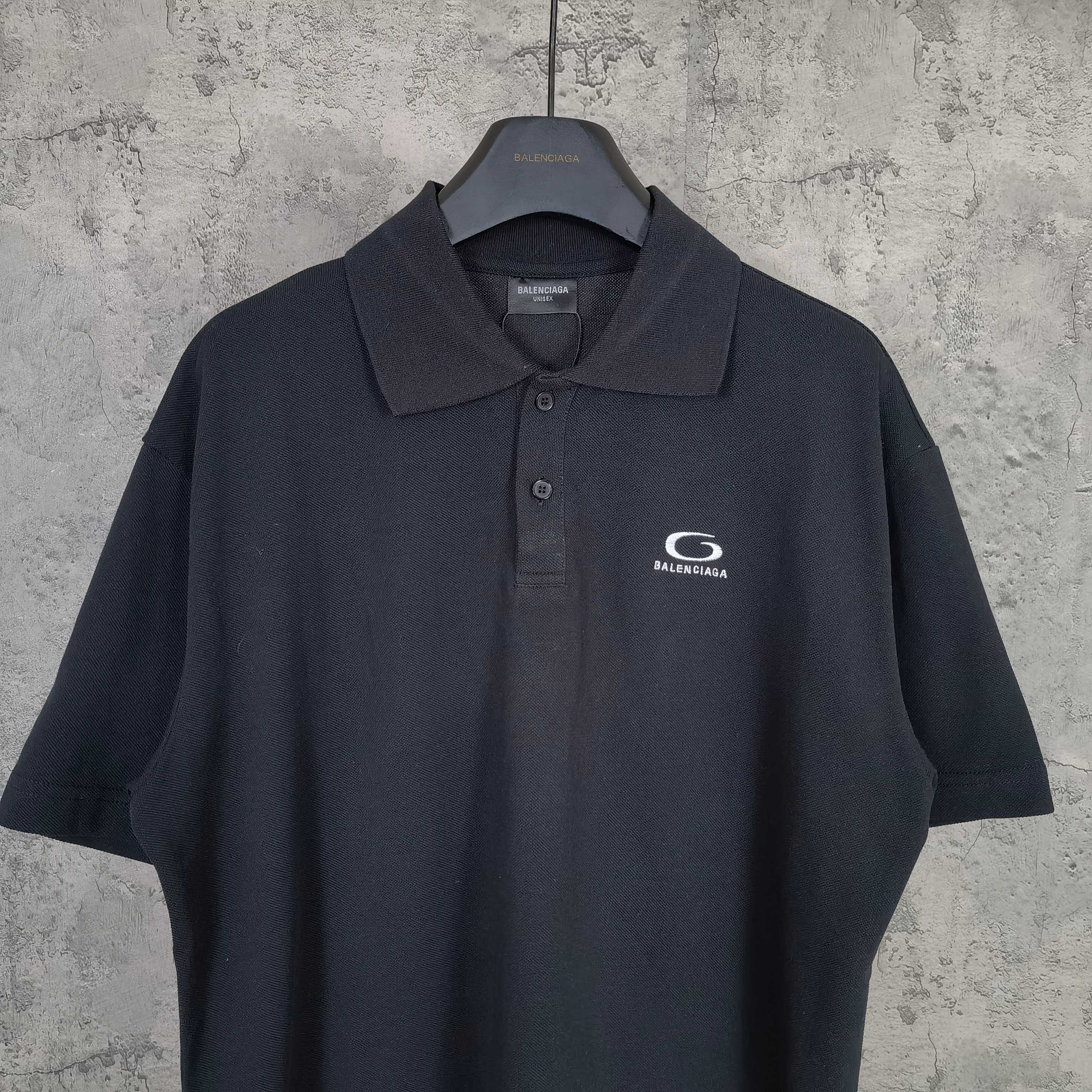 Balenciaga polo shirt, dark color, short sleeves, collar and front button placket