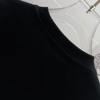 Black T-shirt collar with ribbed crew neck trim