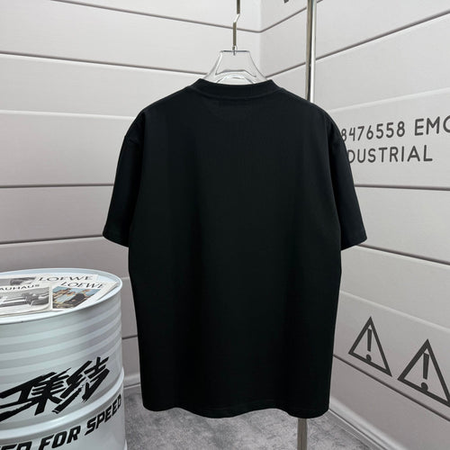 Black crew-neck T-shirt with plain back and short sleeves